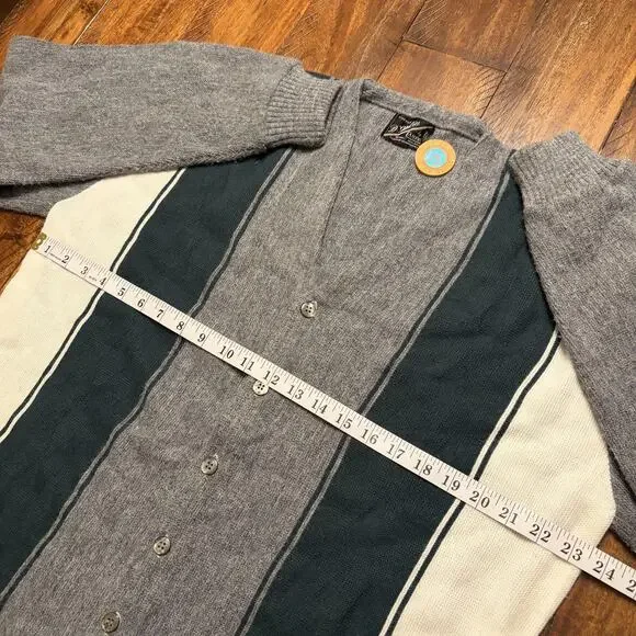 Vtg D'Italia Campus Sweater Mens XL Gray Green Stripe Knit Cardigan 90s